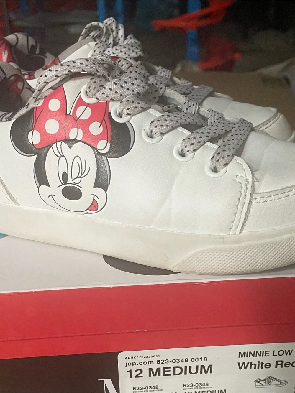 Kids Minnie Character Sneakers in White and Red